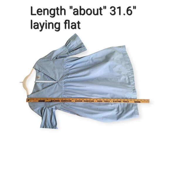 Sunday Best Babydoll Baby Blue Mini Dress Bell Sleeve Keyhole Poplin Cotton S - Picture 9 of 11